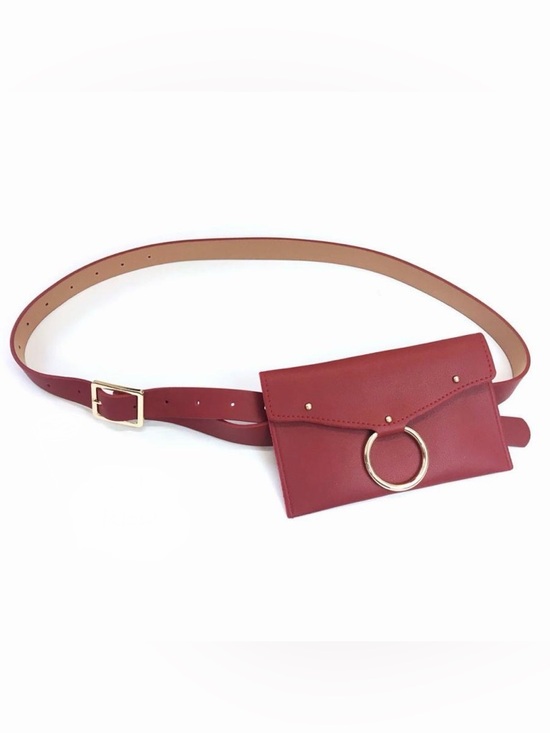 Handbags - NWOT Red Faux Leather Belt Bag with Bag and with Gold Ring Accent